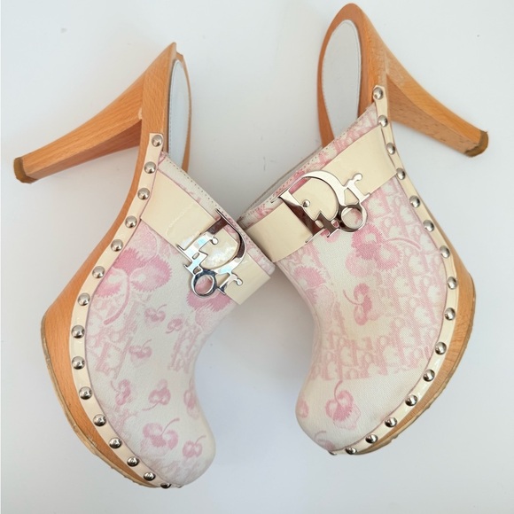 Christian Dior White Pink 2005 logo Monogram Romantique Trotter Mules clogs 40.5 - Picture 3 of 9